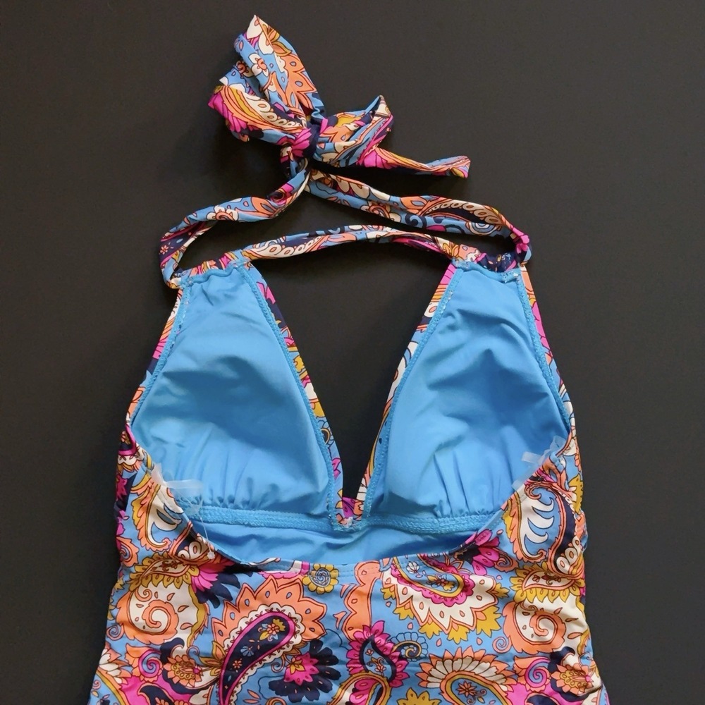 Lucky Brand One Piece Swimsuit Small Paisley Halter Tie Removable Cups NWOT - Picture 8 of 15
